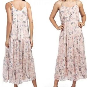 Elena Baldi Silk Blend Braided Straps Tiered Ruffled Skirt Maxi Dress